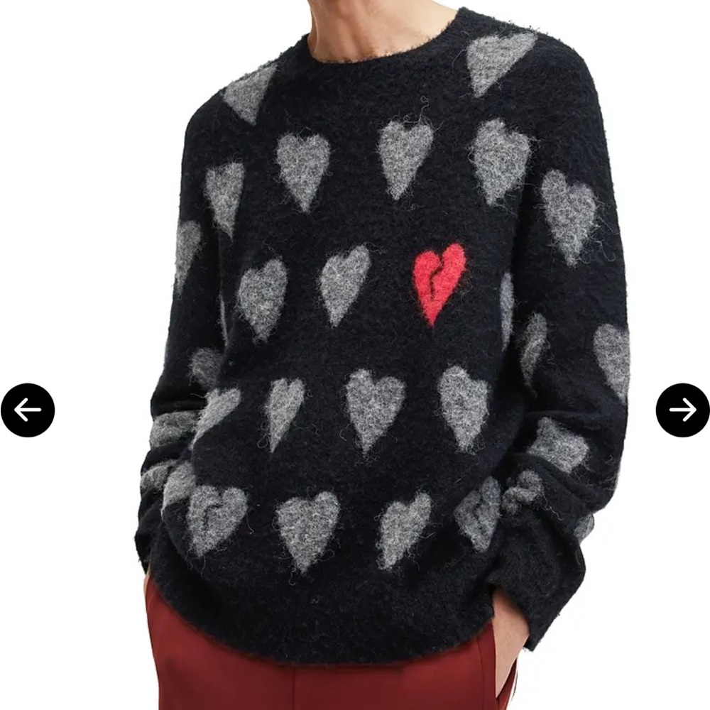 ALLSAINTS Amore Heart Print Crewneck Sweater (Black & Gray)